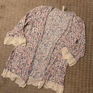Xhiliration Cardigan Women’s Floral Lace Trim US M